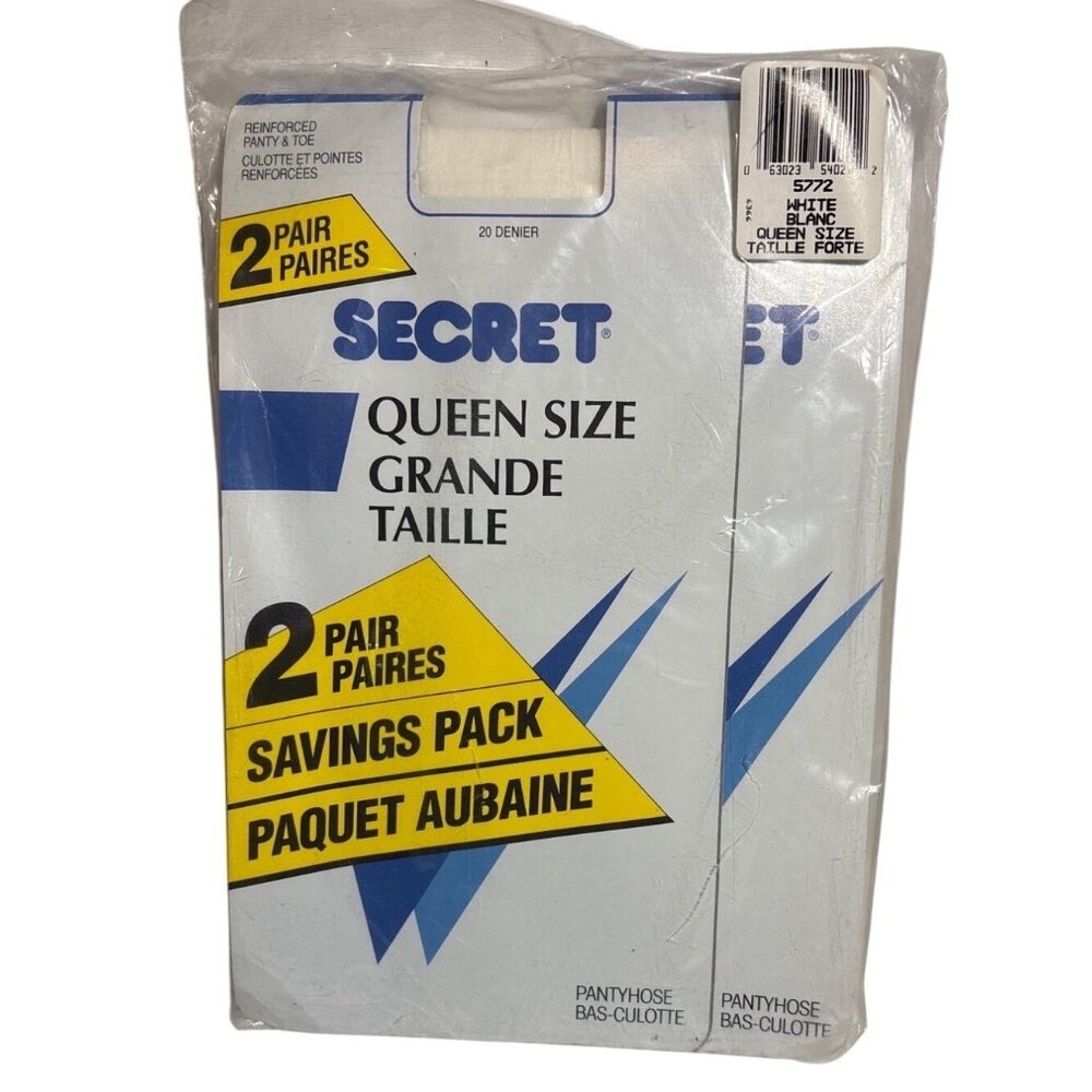Secret Pantyhose White Queen Size Reinforced Panty & Toe 20 Denier 2 Pairs New